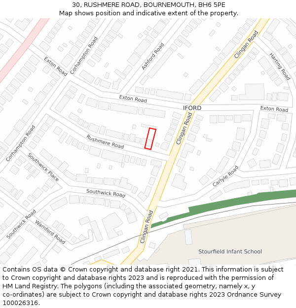 30, RUSHMERE ROAD, BOURNEMOUTH, BH6 5PE: Location map and indicative extent of plot