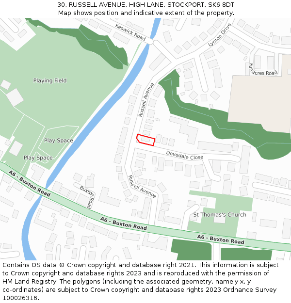 30, RUSSELL AVENUE, HIGH LANE, STOCKPORT, SK6 8DT: Location map and indicative extent of plot