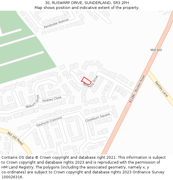 30, RUSWARP DRIVE, SUNDERLAND, SR3 2PH: Location map and indicative extent of plot