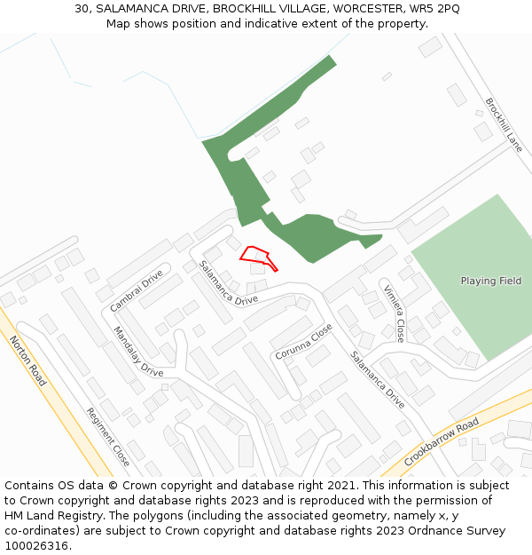 30, SALAMANCA DRIVE, BROCKHILL VILLAGE, WORCESTER, WR5 2PQ: Location map and indicative extent of plot