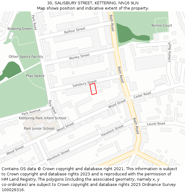 30, SALISBURY STREET, KETTERING, NN16 9LN: Location map and indicative extent of plot
