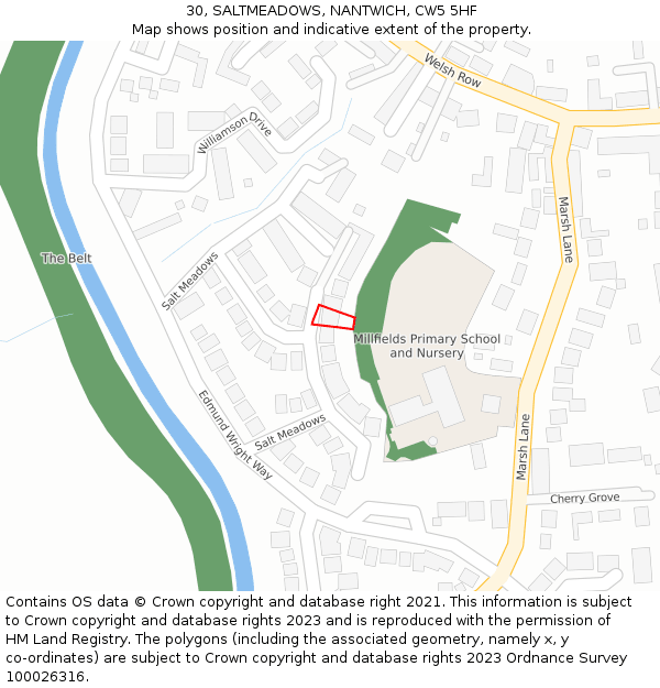 30, SALTMEADOWS, NANTWICH, CW5 5HF: Location map and indicative extent of plot