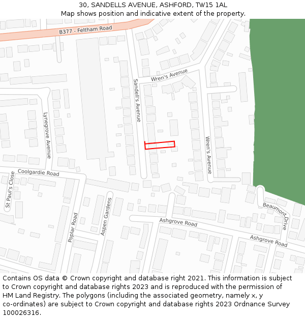 30, SANDELLS AVENUE, ASHFORD, TW15 1AL: Location map and indicative extent of plot