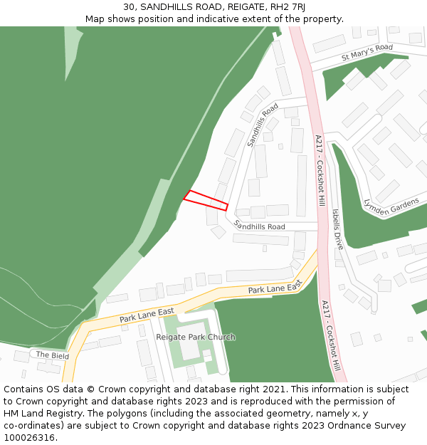 30, SANDHILLS ROAD, REIGATE, RH2 7RJ: Location map and indicative extent of plot