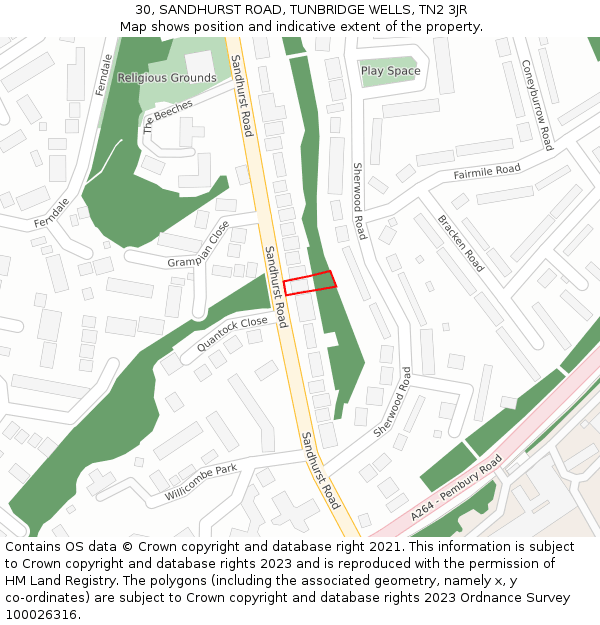 30, SANDHURST ROAD, TUNBRIDGE WELLS, TN2 3JR: Location map and indicative extent of plot