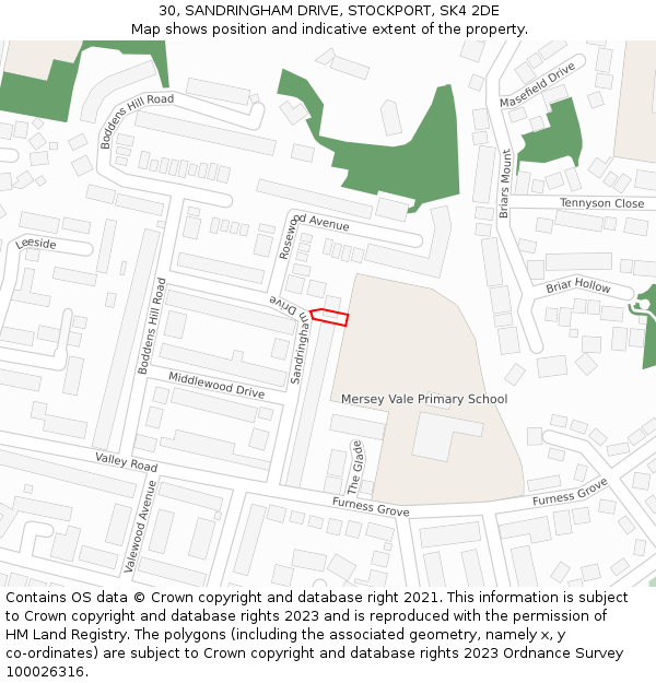 30, SANDRINGHAM DRIVE, STOCKPORT, SK4 2DE: Location map and indicative extent of plot