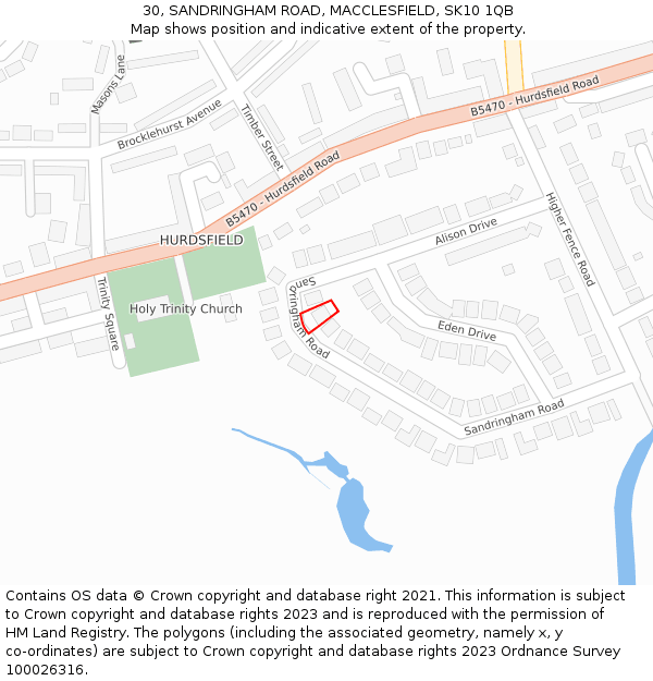 30, SANDRINGHAM ROAD, MACCLESFIELD, SK10 1QB: Location map and indicative extent of plot