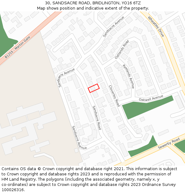 30, SANDSACRE ROAD, BRIDLINGTON, YO16 6TZ: Location map and indicative extent of plot