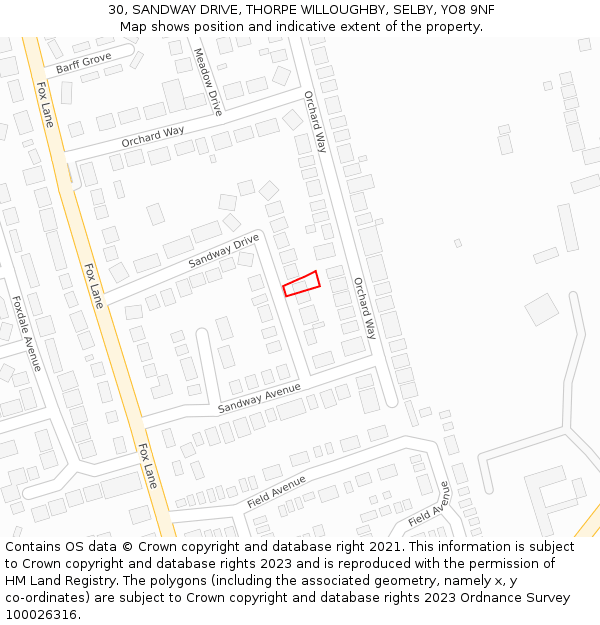 30, SANDWAY DRIVE, THORPE WILLOUGHBY, SELBY, YO8 9NF: Location map and indicative extent of plot