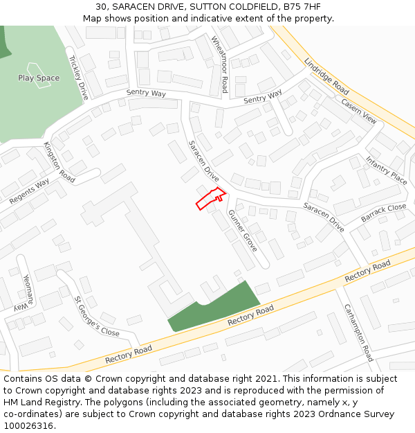 30, SARACEN DRIVE, SUTTON COLDFIELD, B75 7HF: Location map and indicative extent of plot
