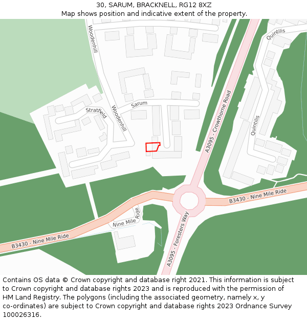 30, SARUM, BRACKNELL, RG12 8XZ: Location map and indicative extent of plot