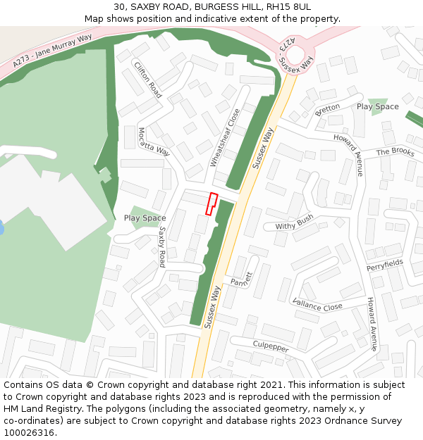 30, SAXBY ROAD, BURGESS HILL, RH15 8UL: Location map and indicative extent of plot