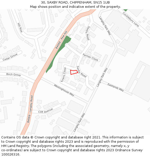 30, SAXBY ROAD, CHIPPENHAM, SN15 1UB: Location map and indicative extent of plot