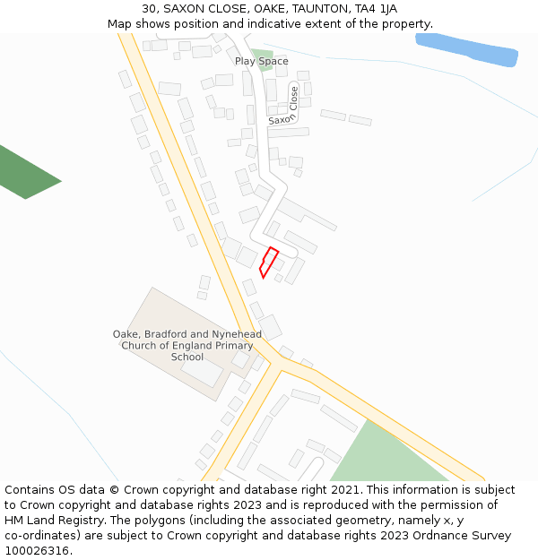 30, SAXON CLOSE, OAKE, TAUNTON, TA4 1JA: Location map and indicative extent of plot