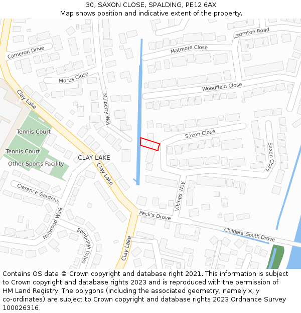 30, SAXON CLOSE, SPALDING, PE12 6AX: Location map and indicative extent of plot