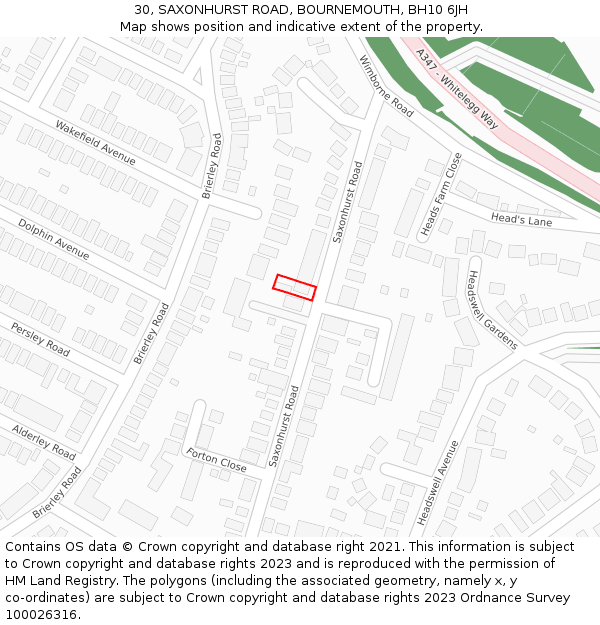 30, SAXONHURST ROAD, BOURNEMOUTH, BH10 6JH: Location map and indicative extent of plot