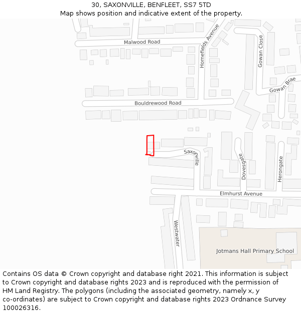 30, SAXONVILLE, BENFLEET, SS7 5TD: Location map and indicative extent of plot