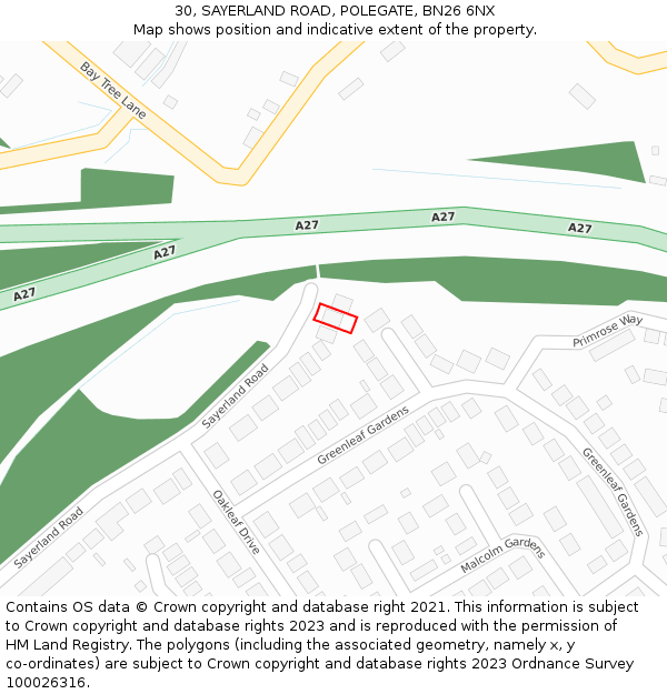 30, SAYERLAND ROAD, POLEGATE, BN26 6NX: Location map and indicative extent of plot