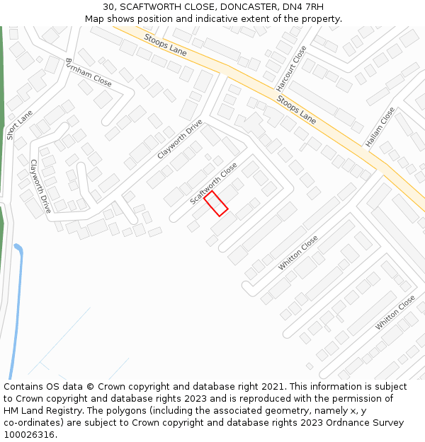 30, SCAFTWORTH CLOSE, DONCASTER, DN4 7RH: Location map and indicative extent of plot