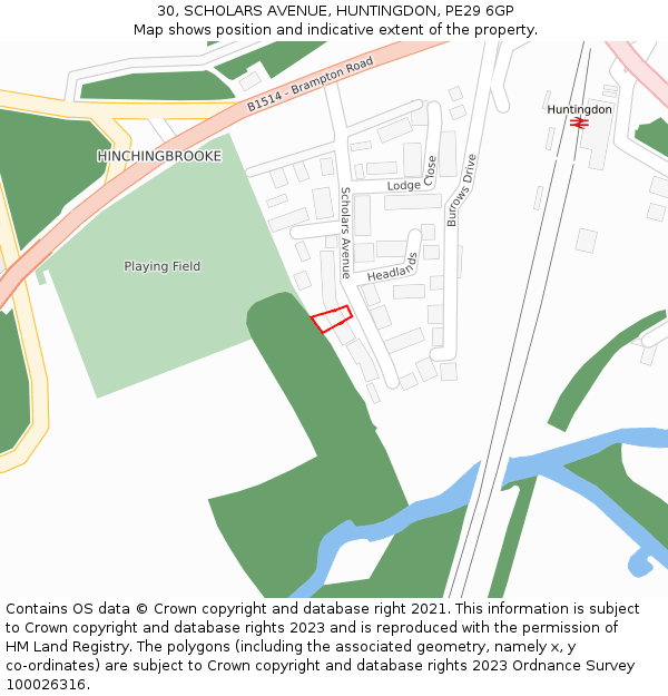 30, SCHOLARS AVENUE, HUNTINGDON, PE29 6GP: Location map and indicative extent of plot