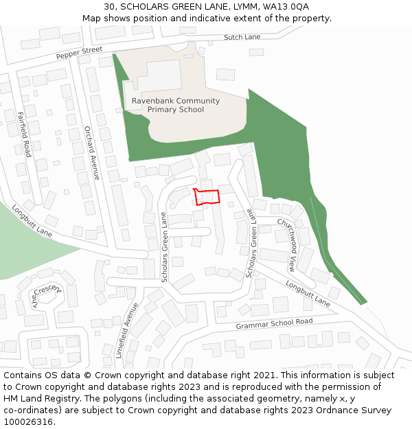 30, SCHOLARS GREEN LANE, LYMM, WA13 0QA: Location map and indicative extent of plot