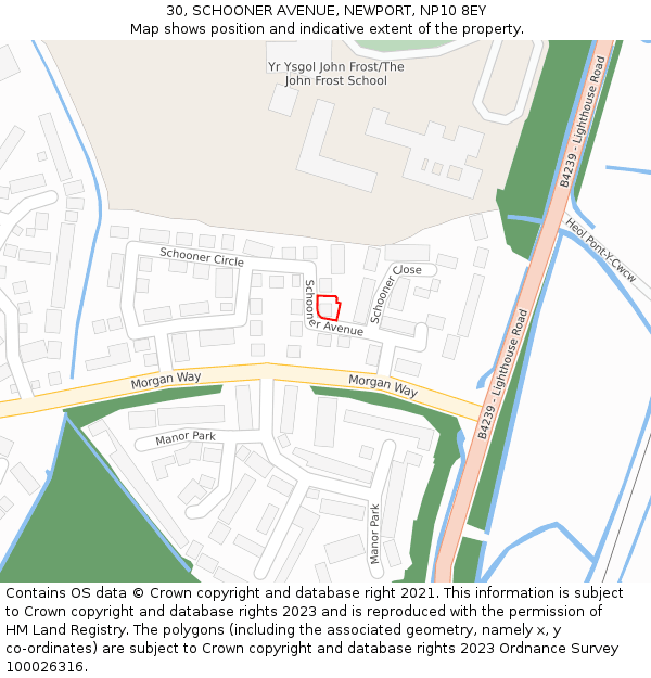 30, SCHOONER AVENUE, NEWPORT, NP10 8EY: Location map and indicative extent of plot