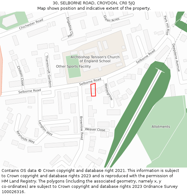 30, SELBORNE ROAD, CROYDON, CR0 5JQ: Location map and indicative extent of plot