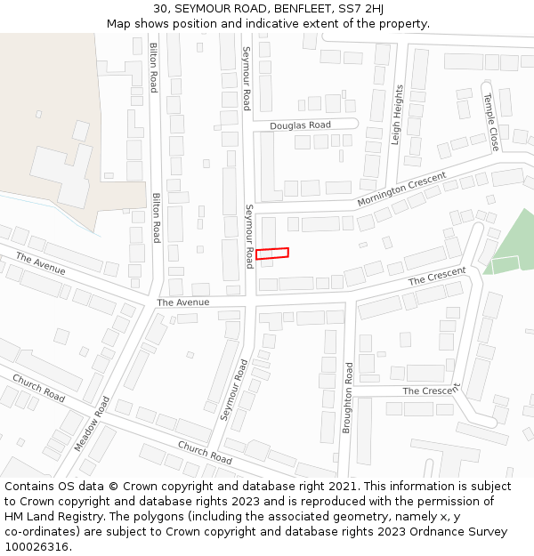 30, SEYMOUR ROAD, BENFLEET, SS7 2HJ: Location map and indicative extent of plot