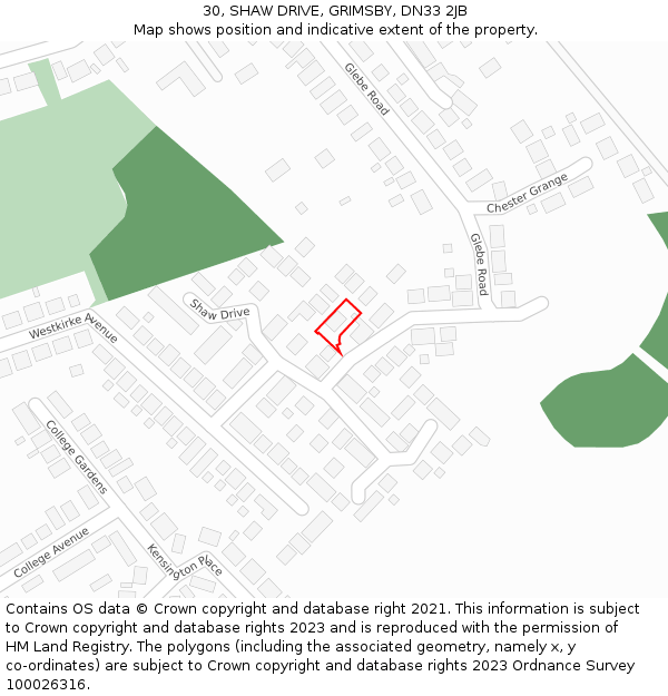 30, SHAW DRIVE, GRIMSBY, DN33 2JB: Location map and indicative extent of plot