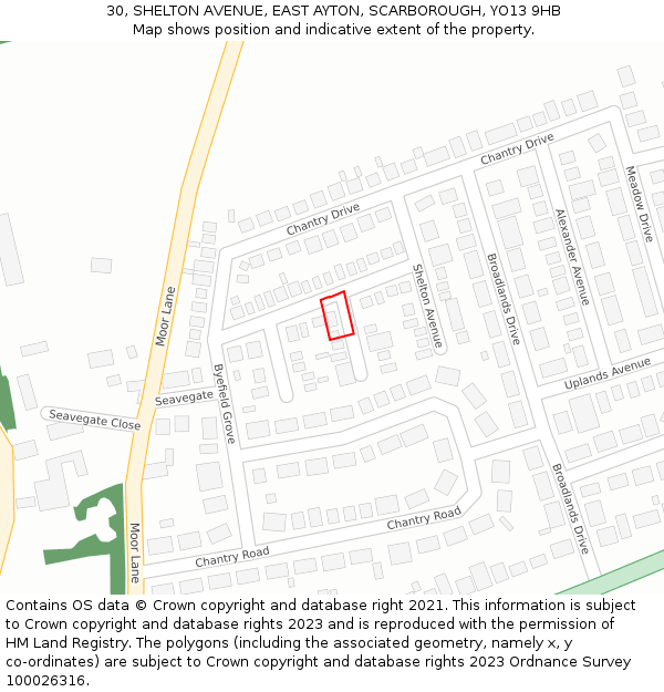 30, SHELTON AVENUE, EAST AYTON, SCARBOROUGH, YO13 9HB: Location map and indicative extent of plot