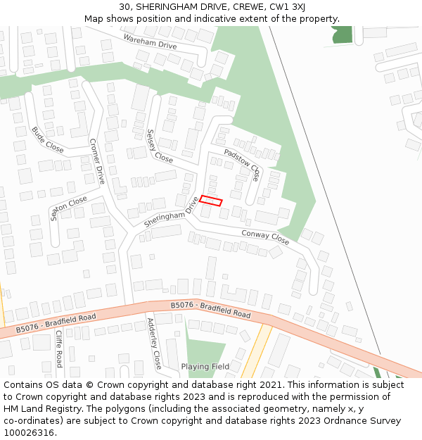 30, SHERINGHAM DRIVE, CREWE, CW1 3XJ: Location map and indicative extent of plot