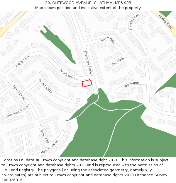 30, SHERWOOD AVENUE, CHATHAM, ME5 9PR: Location map and indicative extent of plot