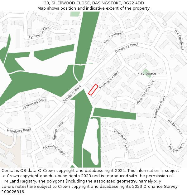 30, SHERWOOD CLOSE, BASINGSTOKE, RG22 4DD: Location map and indicative extent of plot