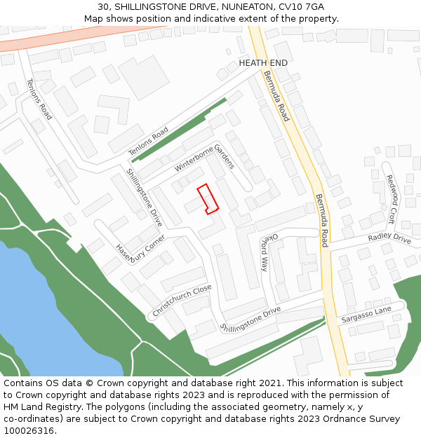 30, SHILLINGSTONE DRIVE, NUNEATON, CV10 7GA: Location map and indicative extent of plot