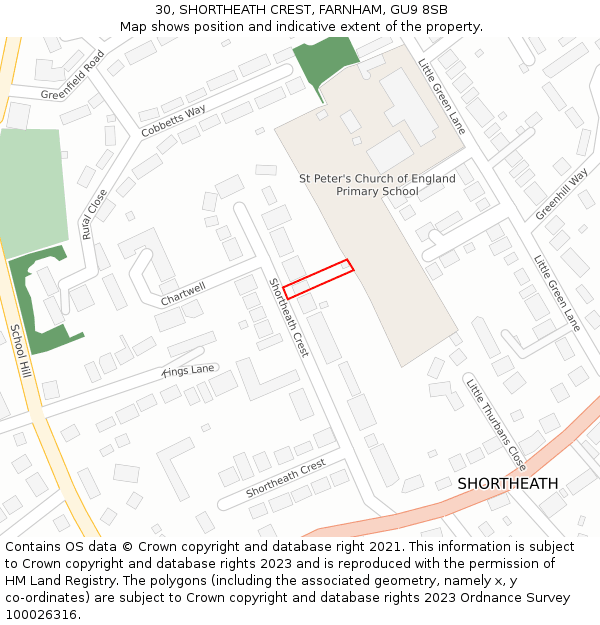 30, SHORTHEATH CREST, FARNHAM, GU9 8SB: Location map and indicative extent of plot