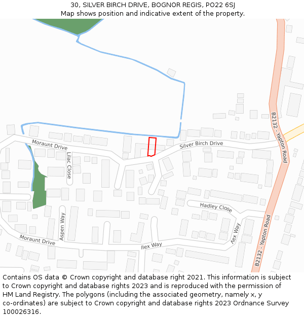 30, SILVER BIRCH DRIVE, BOGNOR REGIS, PO22 6SJ: Location map and indicative extent of plot