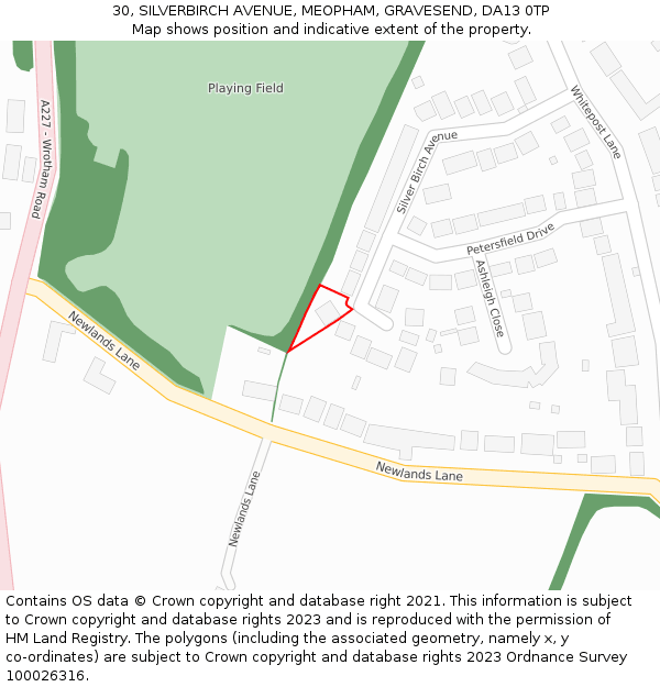 30, SILVERBIRCH AVENUE, MEOPHAM, GRAVESEND, DA13 0TP: Location map and indicative extent of plot