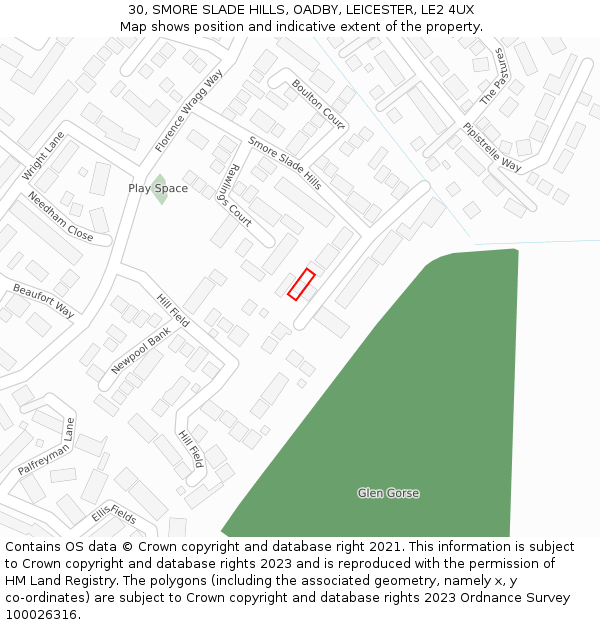 30, SMORE SLADE HILLS, OADBY, LEICESTER, LE2 4UX: Location map and indicative extent of plot