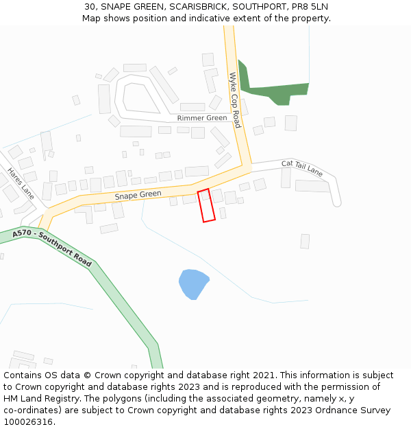 30, SNAPE GREEN, SCARISBRICK, SOUTHPORT, PR8 5LN: Location map and indicative extent of plot
