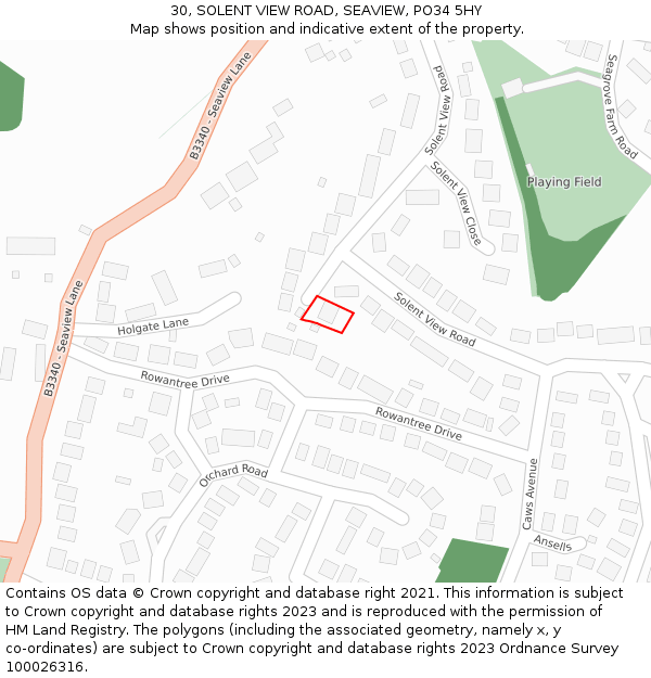 30, SOLENT VIEW ROAD, SEAVIEW, PO34 5HY: Location map and indicative extent of plot