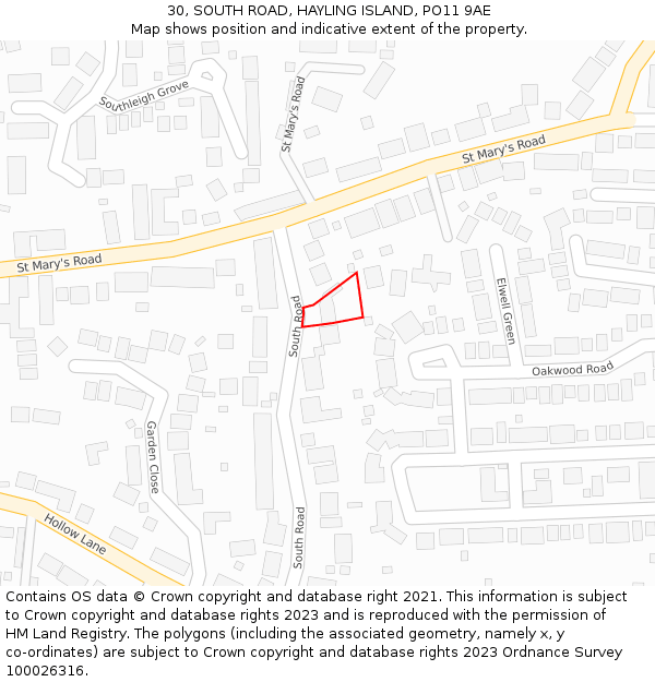 30, SOUTH ROAD, HAYLING ISLAND, PO11 9AE: Location map and indicative extent of plot