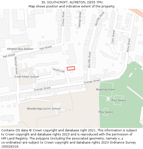 30, SOUTHCROFT, ALFRETON, DE55 7PN: Location map and indicative extent of plot