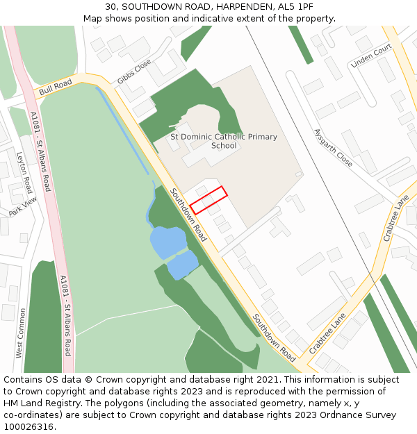 30, SOUTHDOWN ROAD, HARPENDEN, AL5 1PF: Location map and indicative extent of plot