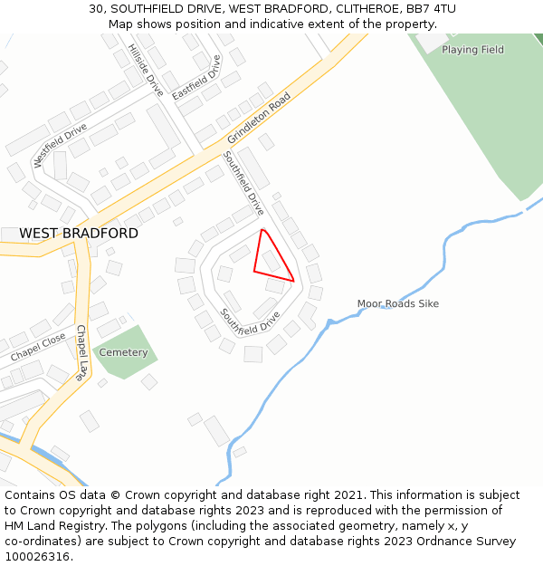 30, SOUTHFIELD DRIVE, WEST BRADFORD, CLITHEROE, BB7 4TU: Location map and indicative extent of plot
