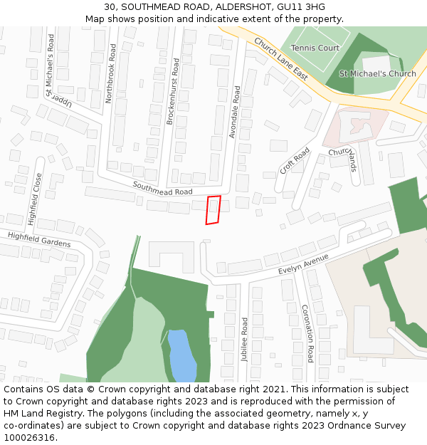 30, SOUTHMEAD ROAD, ALDERSHOT, GU11 3HG: Location map and indicative extent of plot
