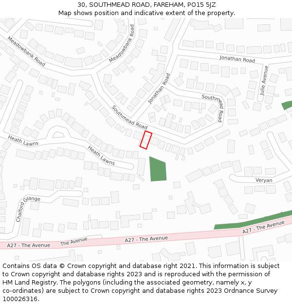 30, SOUTHMEAD ROAD, FAREHAM, PO15 5JZ: Location map and indicative extent of plot