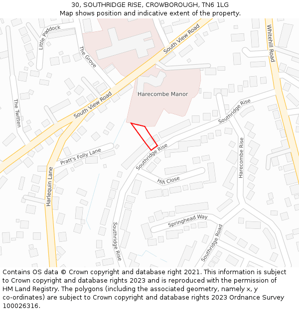 30, SOUTHRIDGE RISE, CROWBOROUGH, TN6 1LG: Location map and indicative extent of plot