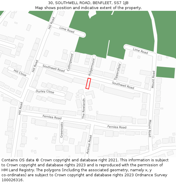 30, SOUTHWELL ROAD, BENFLEET, SS7 1JB: Location map and indicative extent of plot