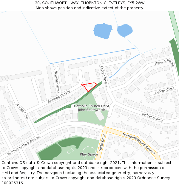 30, SOUTHWORTH WAY, THORNTON-CLEVELEYS, FY5 2WW: Location map and indicative extent of plot