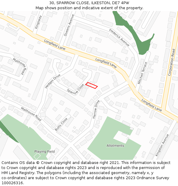 30, SPARROW CLOSE, ILKESTON, DE7 4PW: Location map and indicative extent of plot